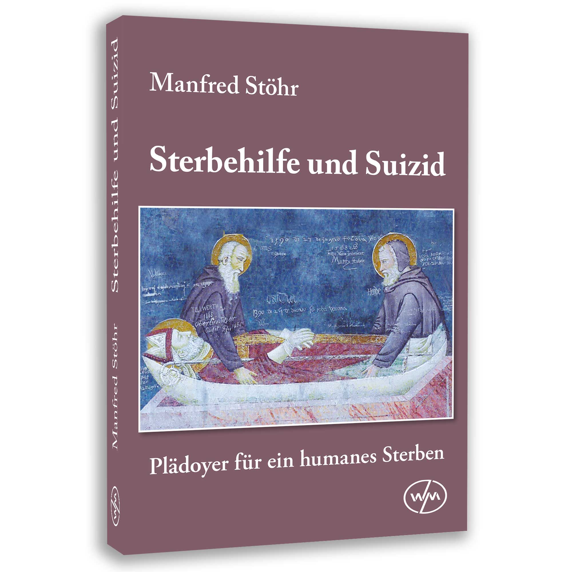 Sterbehilfe und Suizid Buchcover – rotes Cover mit mittelalterlicher Miniatur, Plädoyer für humane Sterbehilfe, Wörner Medien